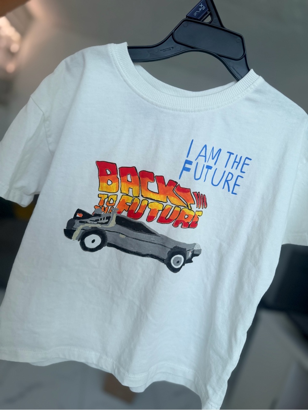 Zara White Kids Tee with Back to the Future DeLorean Graphic
